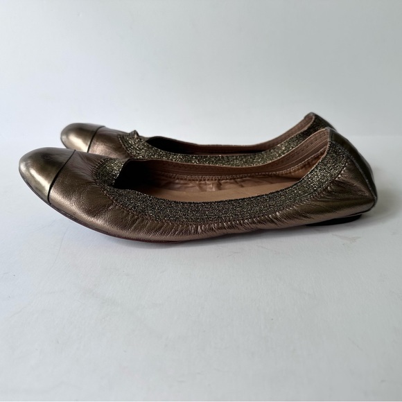 Ann Taylor Bronze Gold Metallic Leather Cap Toe Ballet Flats - Picture 5 of 13